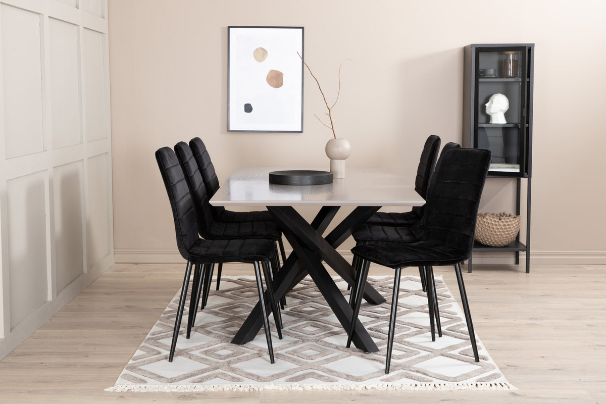 Venture Design Windu & Piazza Matstolar 2-pack Svart + Rektangulära Matbord 180 x 90 Svart