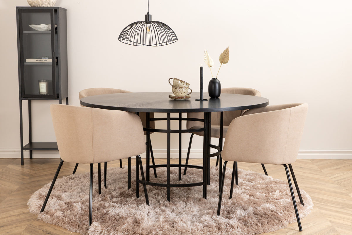 Venture Design Copenhagen & Berit Runda Matbord ⌀140 Svart + Matstolar Beige