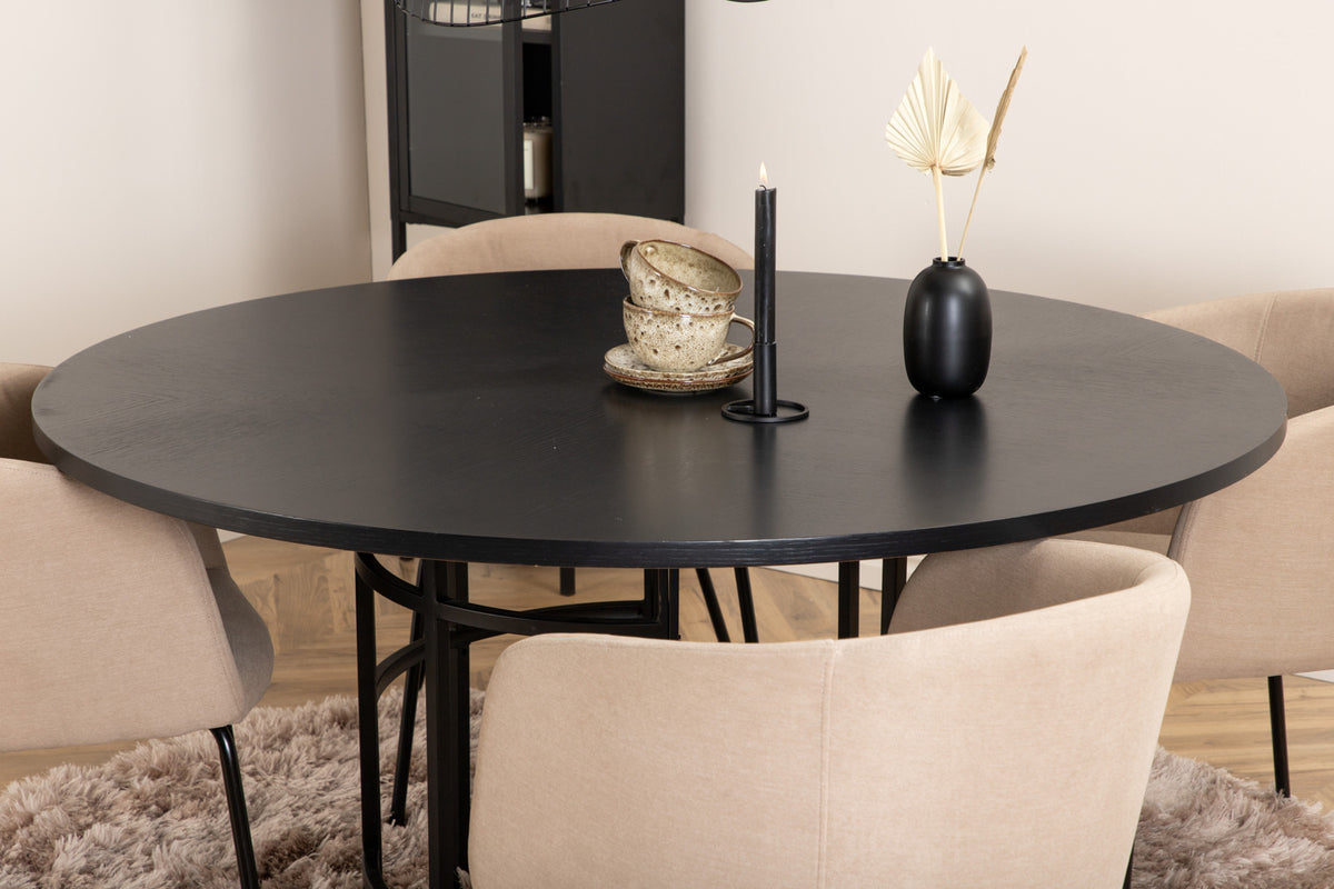 Venture Design Copenhagen & Berit Runda Matbord ⌀140 Svart + Matstolar Beige