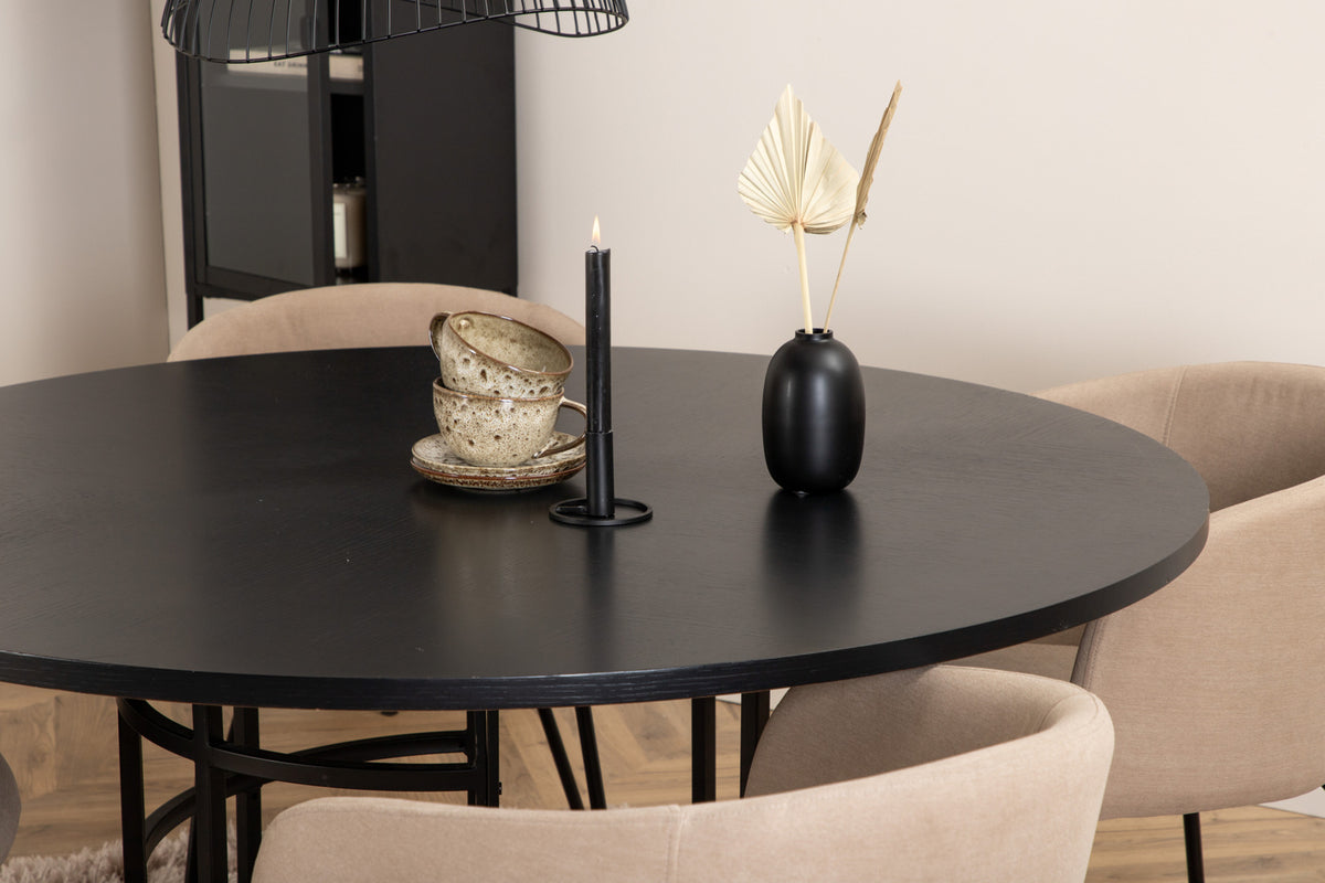 Venture Design Copenhagen & Berit Runda Matbord ⌀140 Svart + Matstolar Beige