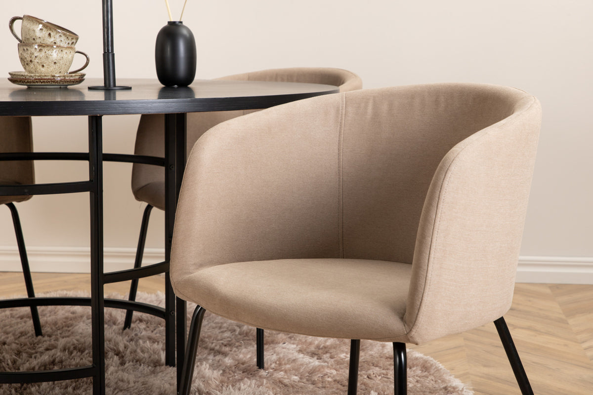 Venture Design Copenhagen & Berit Runda Matbord ⌀140 Svart + Matstolar Beige