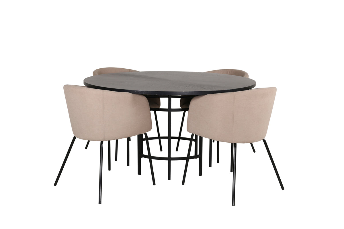 Venture Design Copenhagen & Berit Runda Matbord ⌀140 Svart + Matstolar Beige