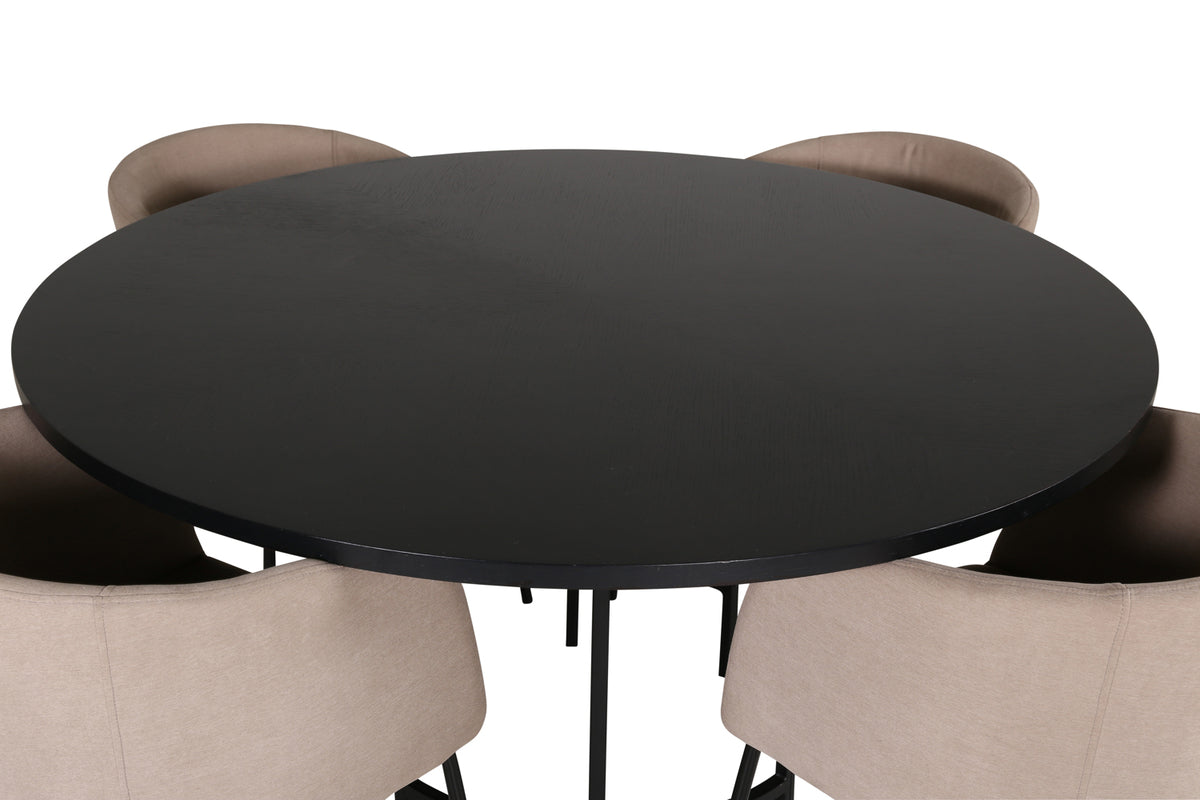 Venture Design Copenhagen & Berit Runda Matbord ⌀140 Svart + Matstolar Beige
