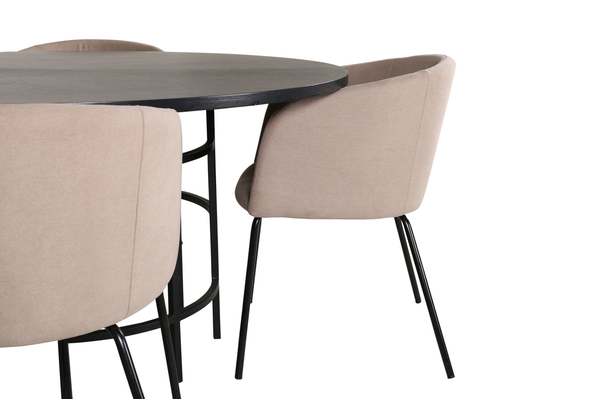 Venture Design Copenhagen & Berit Runda Matbord ⌀140 Svart + Matstolar Beige