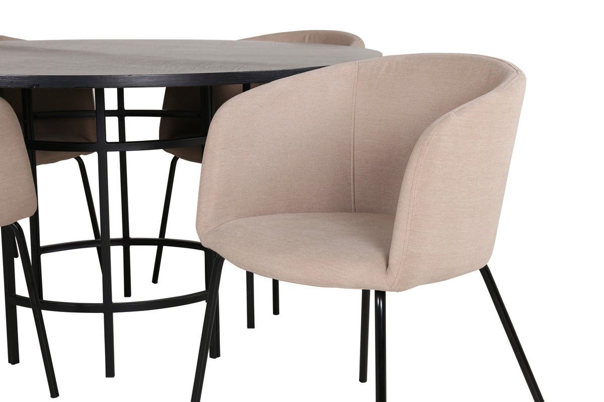 Venture Design Copenhagen & Berit Runda Matbord ⌀140 Svart + Matstolar Beige