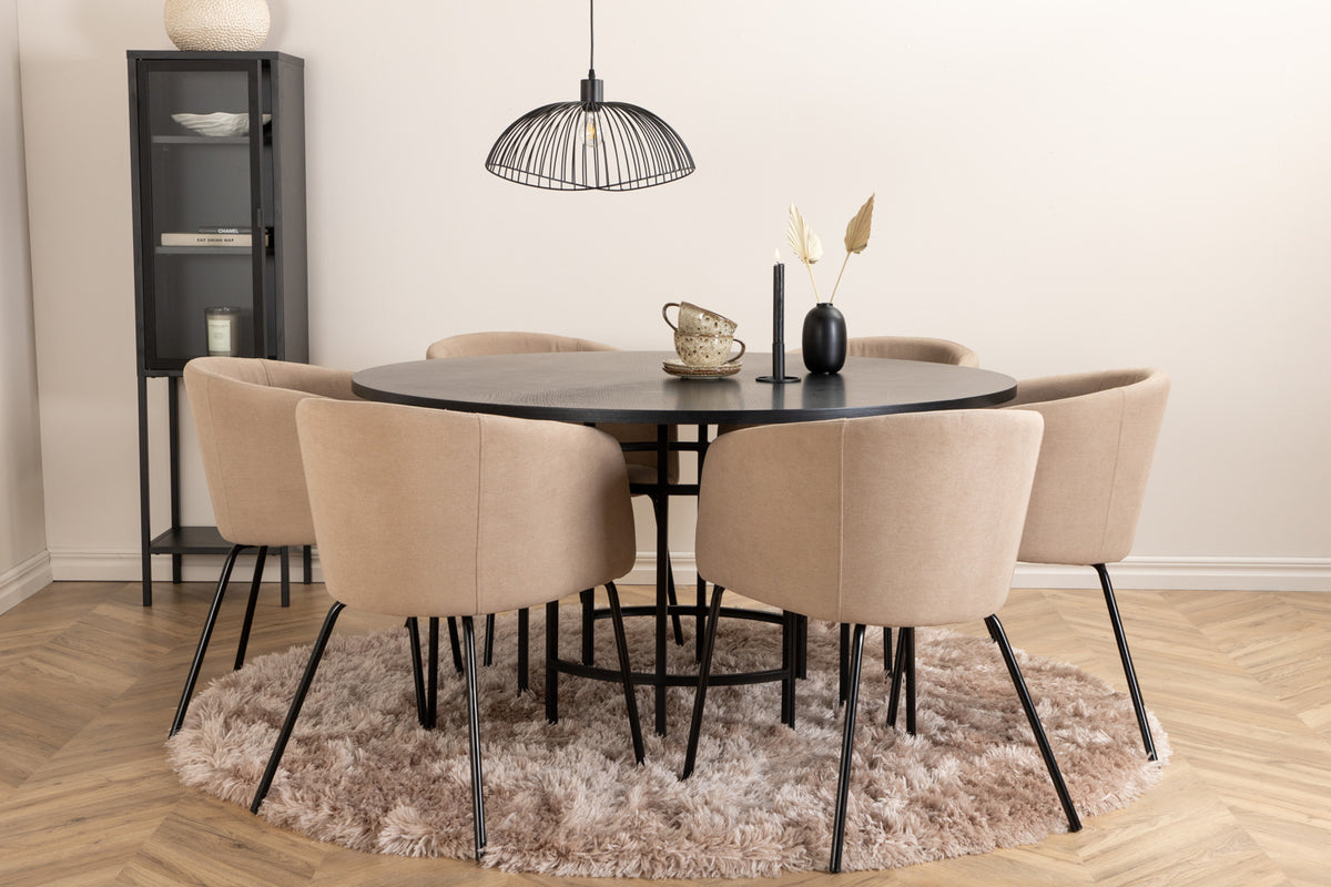 Venture Design Copenhagen & Berit Runda Matbord ⌀140 Svart + Matstolar Beige
