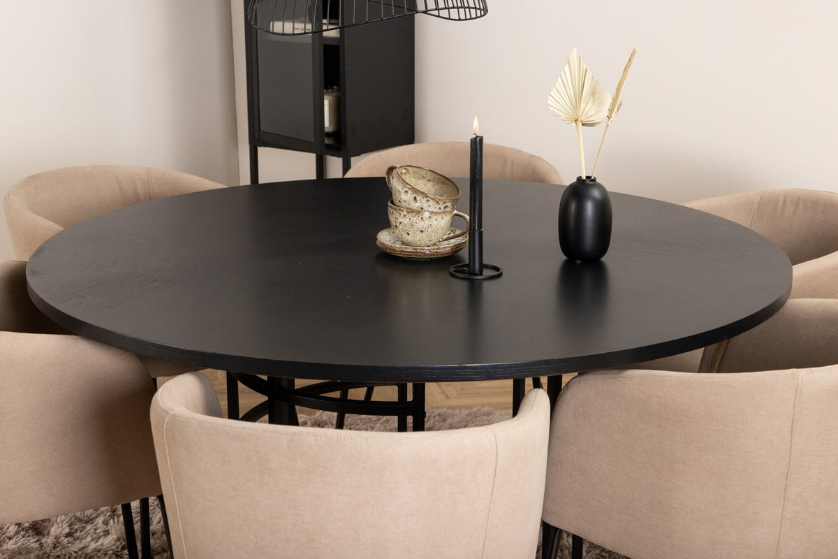 Venture Design Copenhagen & Berit Runda Matbord ⌀140 Svart + Matstolar Beige
