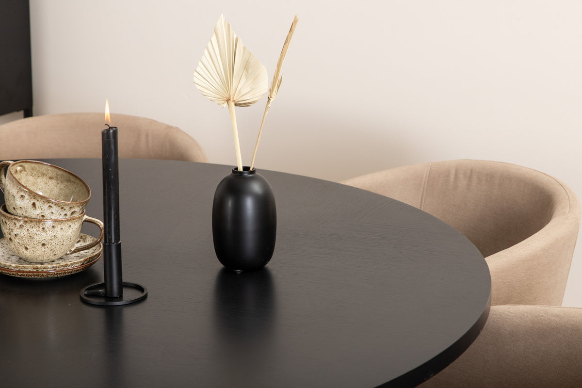 Venture Design Copenhagen & Berit Runda Matbord ⌀140 Svart + Matstolar Beige