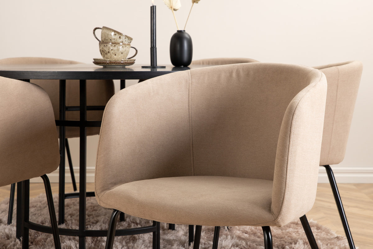 Venture Design Copenhagen & Berit Runda Matbord ⌀140 Svart + Matstolar Beige