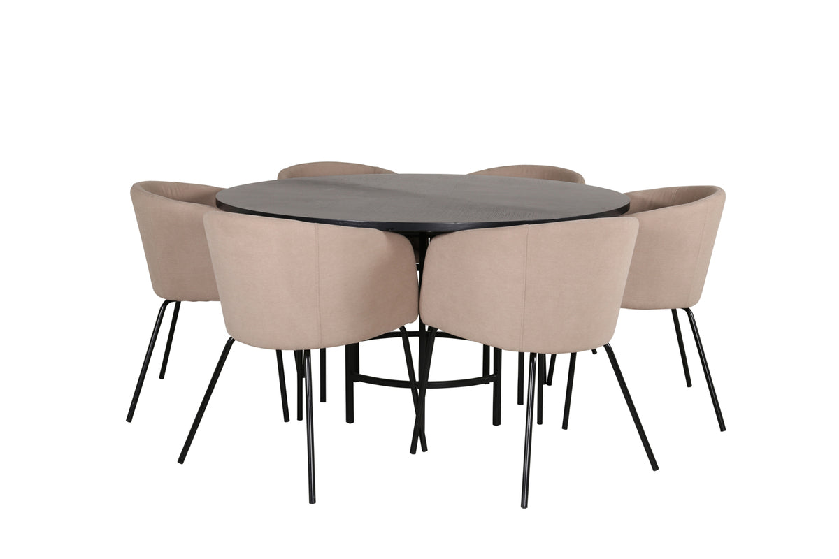 Venture Design Copenhagen & Berit Runda Matbord ⌀140 Svart + Matstolar Beige