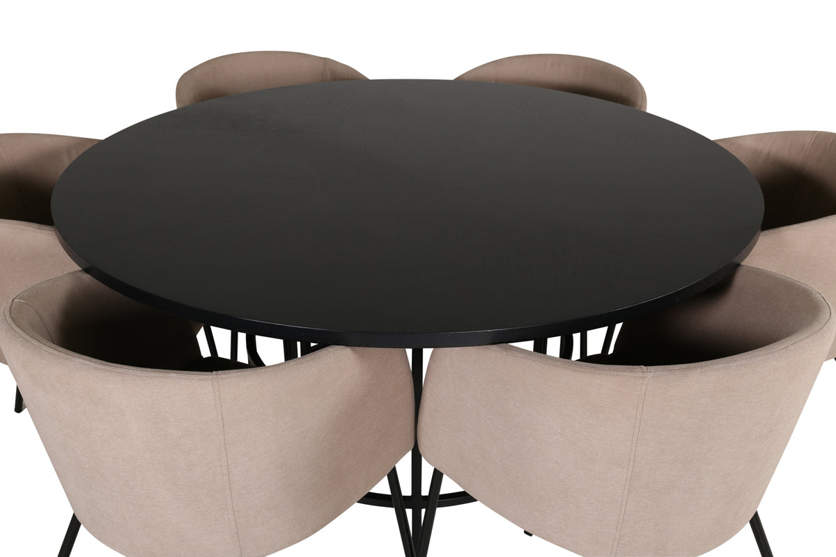 Venture Design Copenhagen & Berit Runda Matbord ⌀140 Svart + Matstolar Beige