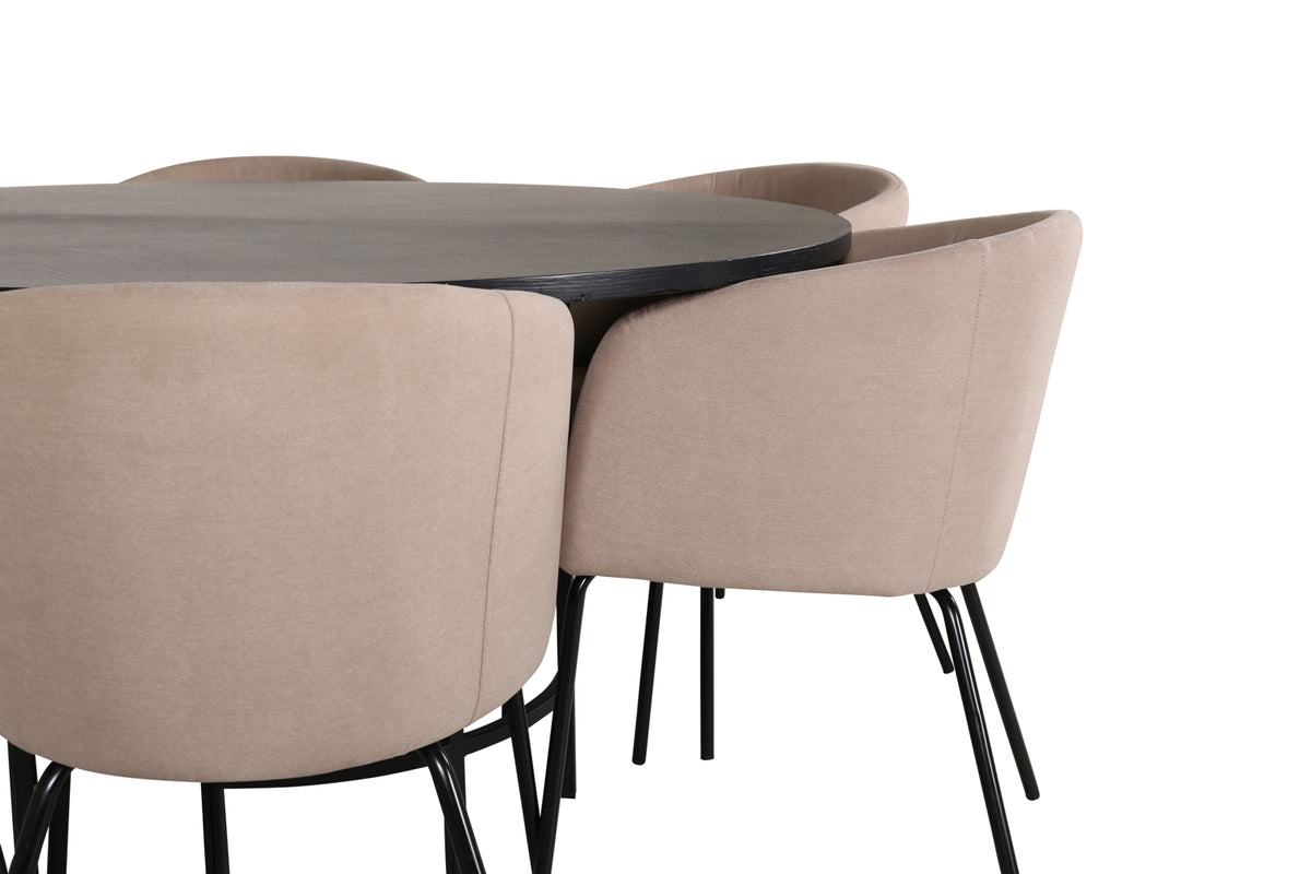 Venture Design Copenhagen & Berit Runda Matbord ⌀140 Svart + Matstolar Beige