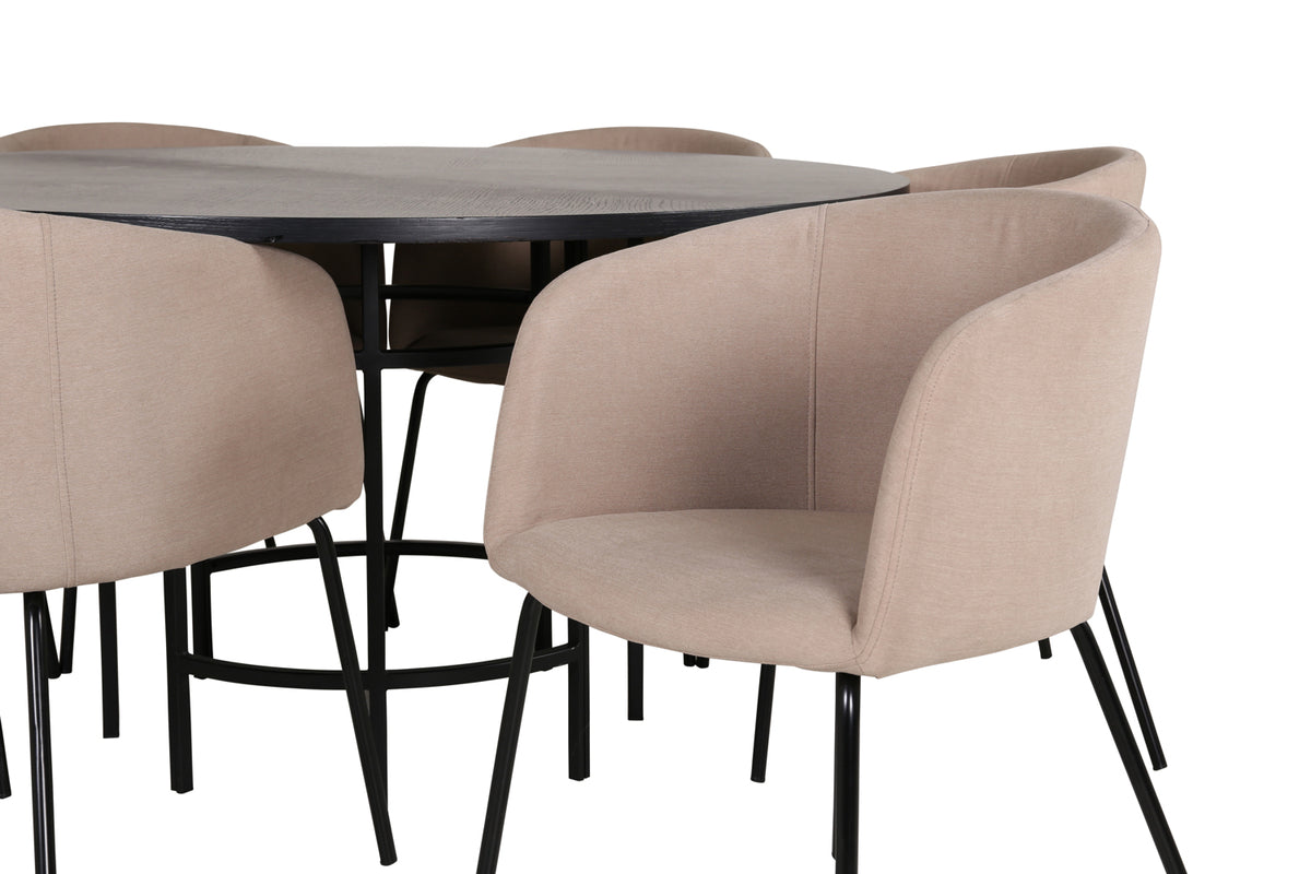 Venture Design Copenhagen & Berit Runda Matbord ⌀140 Svart + Matstolar Beige
