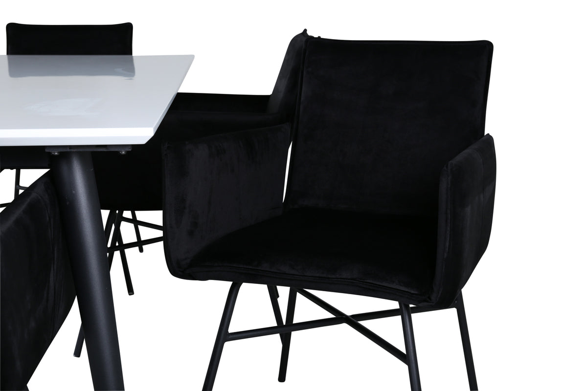 Venture Design Jimmy & Petra Rektangulära Matbord 195 x 90 Vit + Matstolar Svart