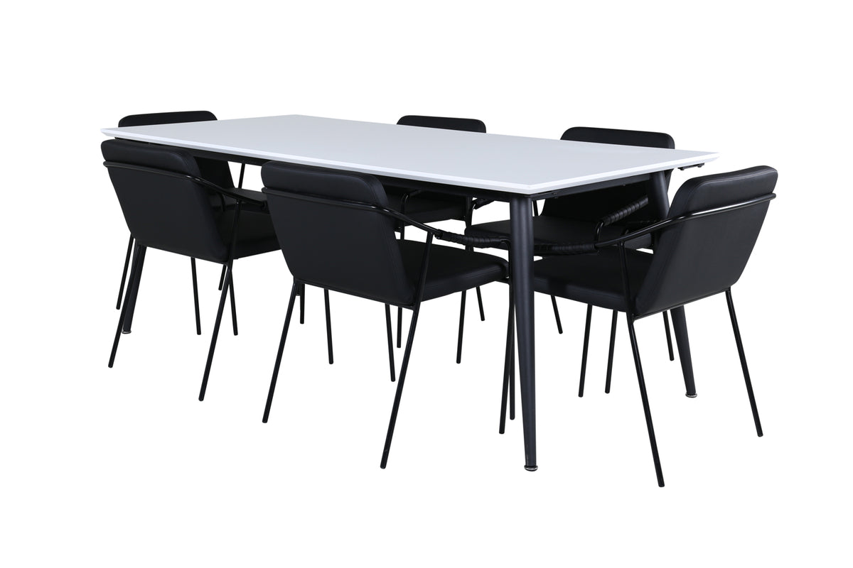 Venture Design Jimmy & Tvist Matbord 90 x 195 + Matstolar Svart