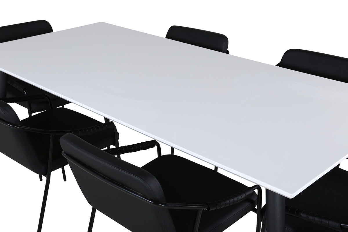 Venture Design Jimmy & Tvist Matbord 90 x 195 + Matstolar Svart