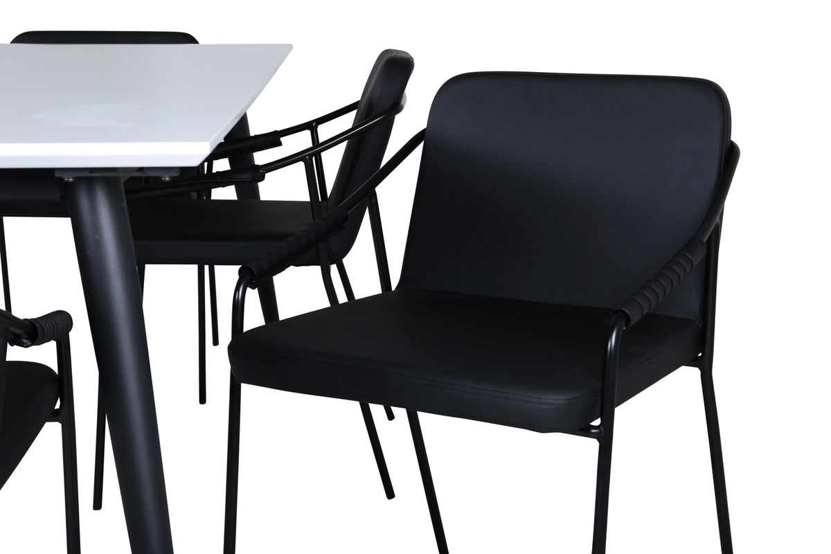 Venture Design Jimmy & Tvist Matbord 90 x 195 + Matstolar Svart