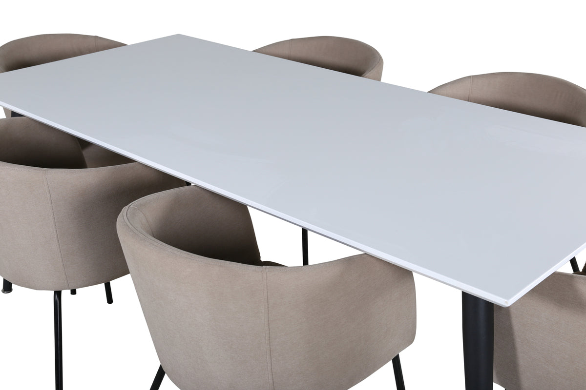 Venture Design Berit & Jimmy Matstolar Beige + Rektangulära Matbord 195 x 90 Vit