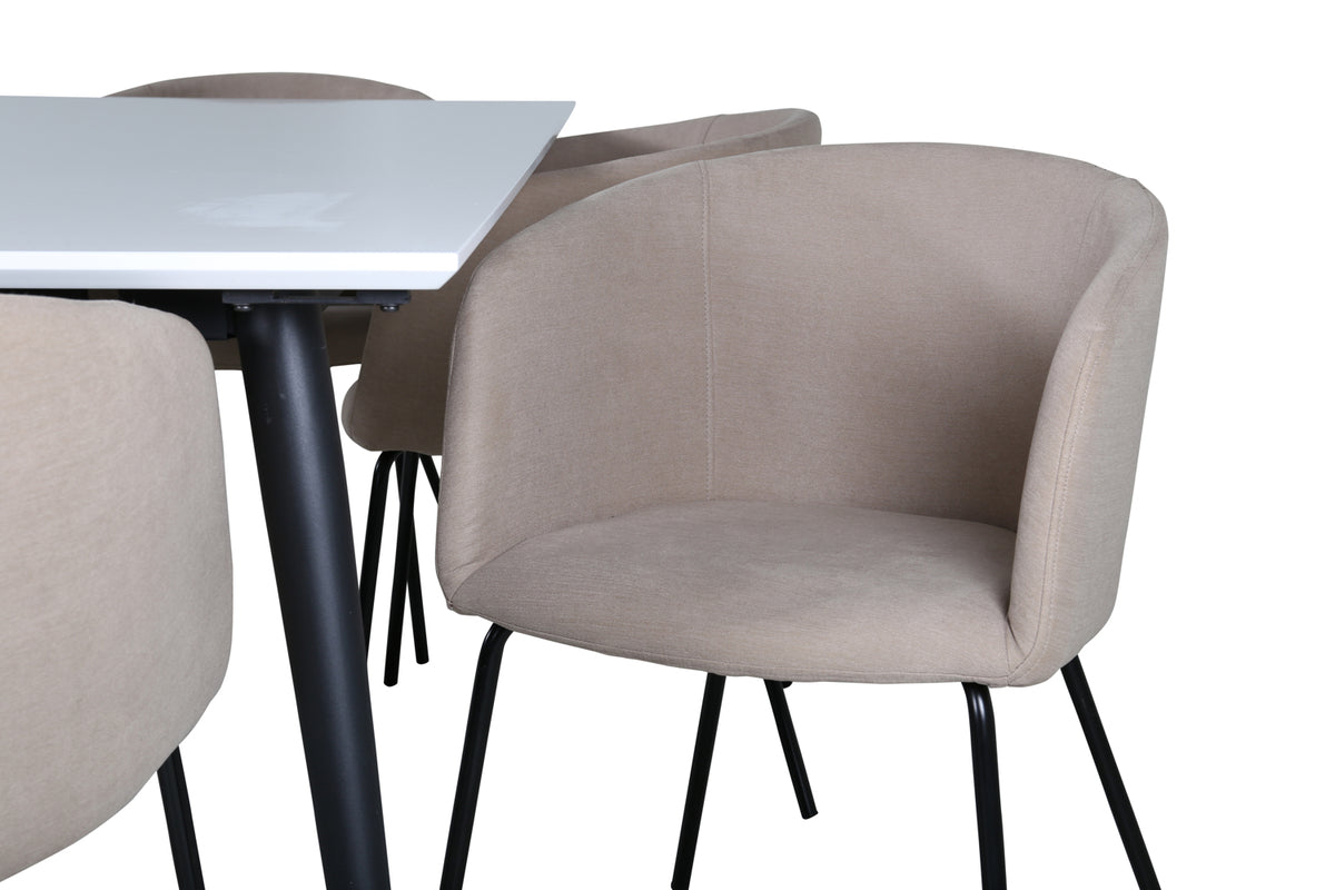Venture Design Berit & Jimmy Matstolar Beige + Rektangulära Matbord 195 x 90 Vit