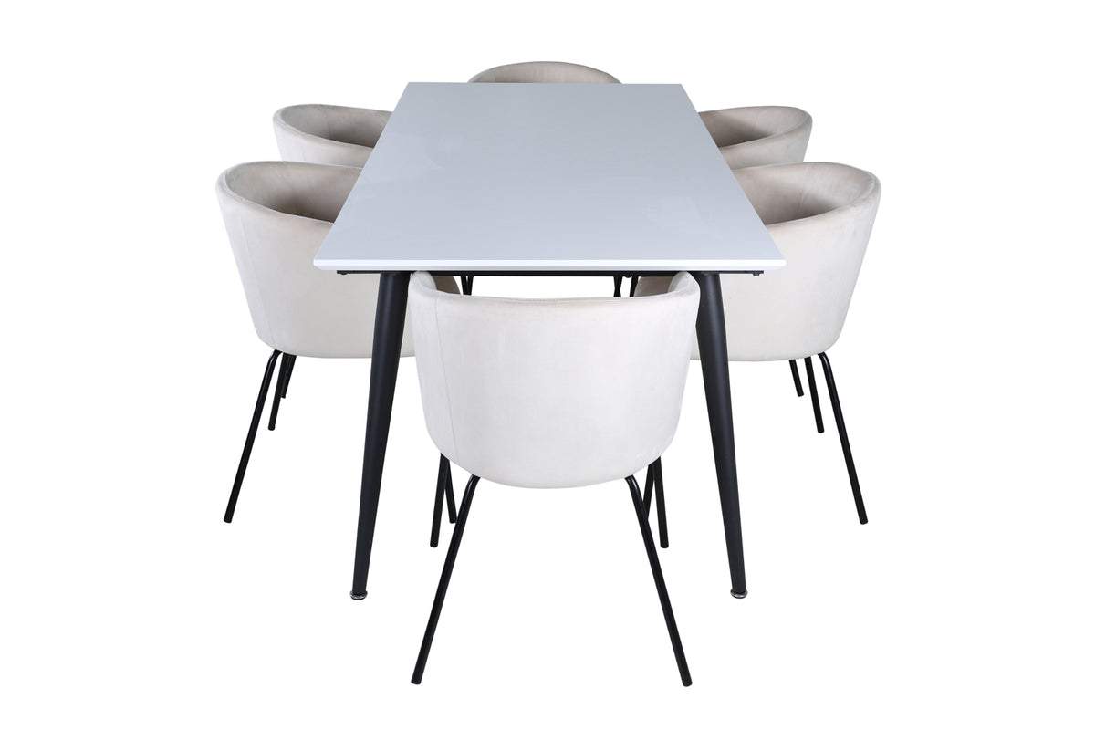 Venture Design Berit & Jimmy Matstolar Beige + Rektangulära Matbord 195 x 90 Vit