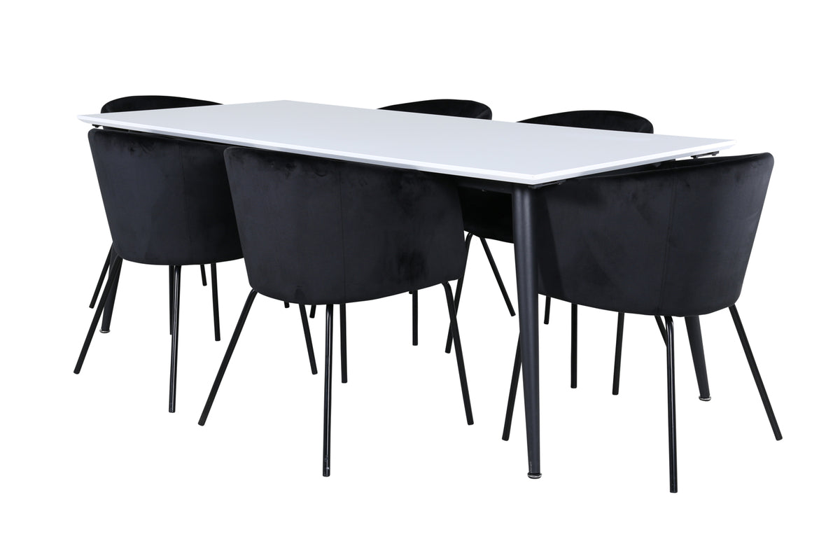 Venture Design Berit & Jimmy Matstolar Svart + Rektangulära Matbord 195 x 90 Vit