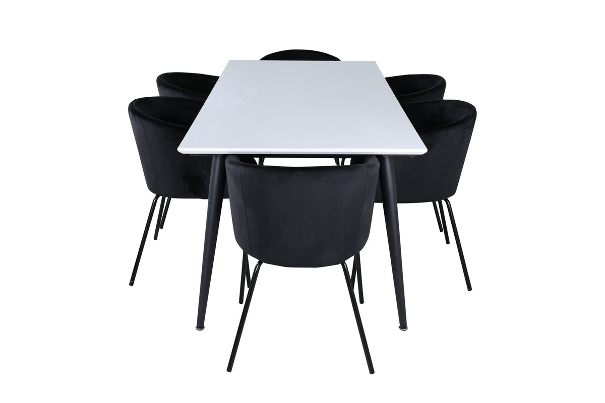 Venture Design Berit & Jimmy Matstolar Svart + Rektangulära Matbord 195 x 90 Vit