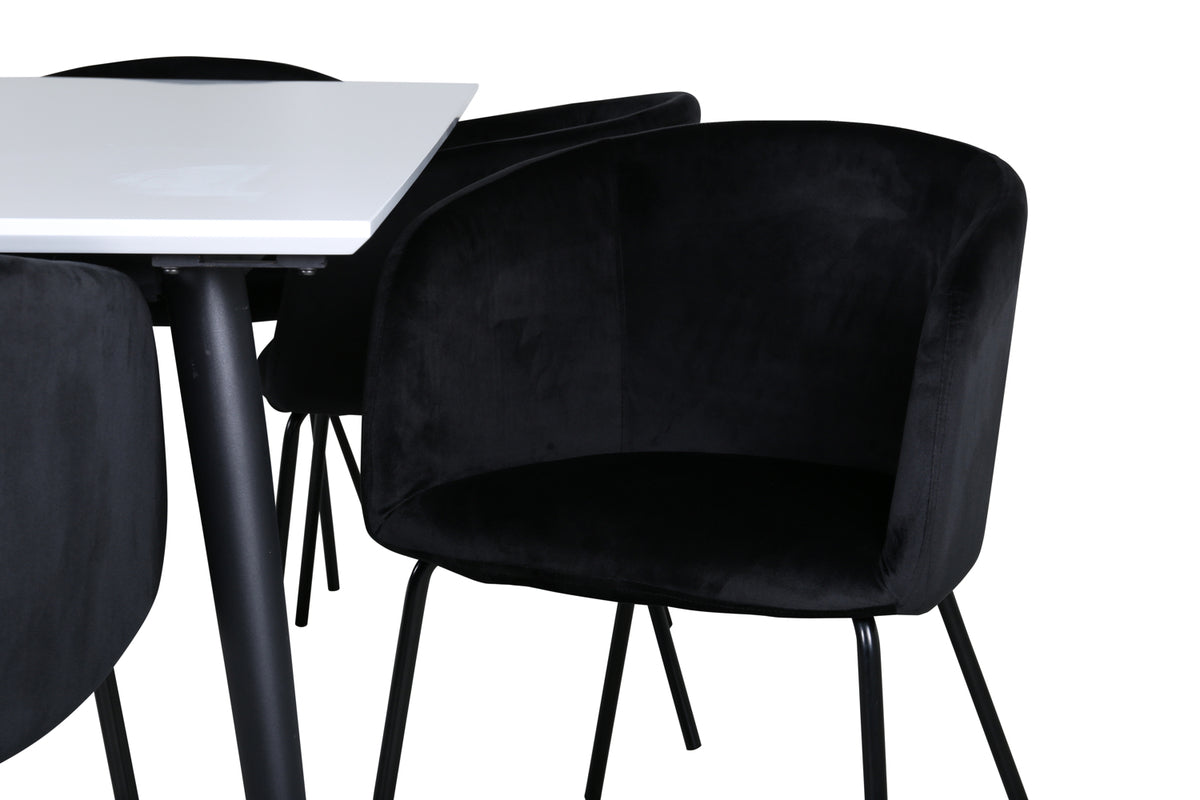 Venture Design Berit & Jimmy Matstolar Svart + Rektangulära Matbord 195 x 90 Vit