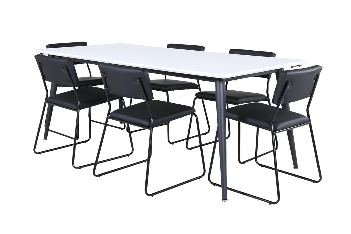 Venture Design Jimmy & Kenth Rektangulära Matbord 195 x 90 Vit + Matstolar 2-pack Svart