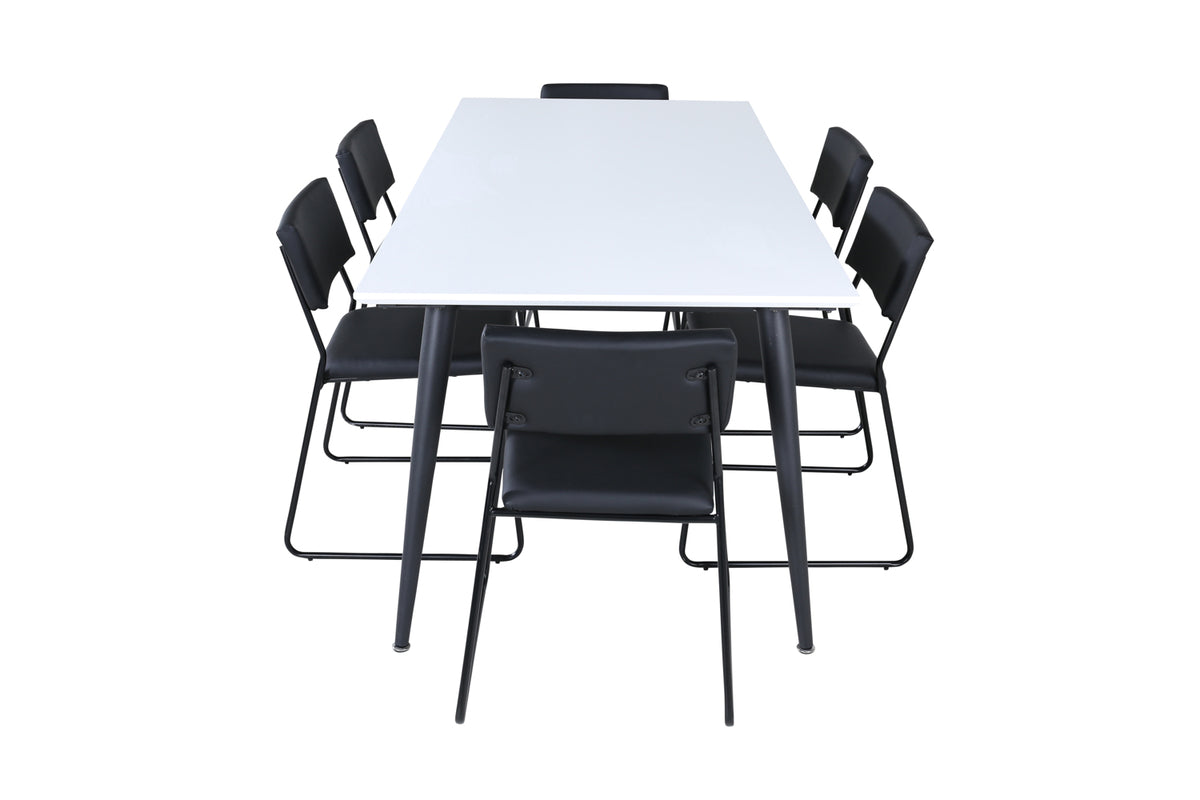 Venture Design Jimmy & Kenth Rektangulära Matbord 195 x 90 Vit + Matstolar 2-pack Svart