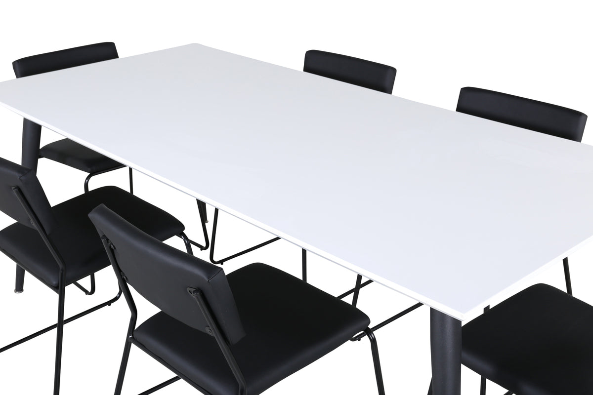 Venture Design Jimmy & Kenth Rektangulära Matbord 195 x 90 Vit + Matstolar 2-pack Svart
