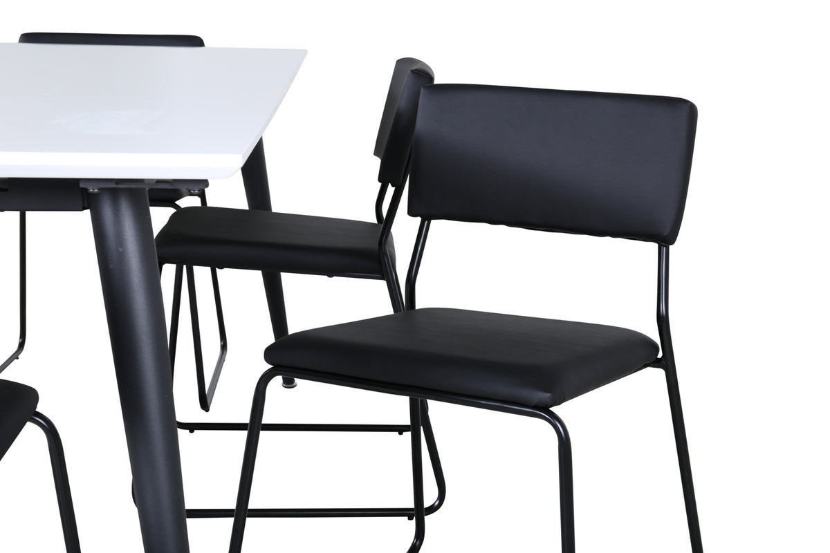 Venture Design Jimmy & Kenth Rektangulära Matbord 195 x 90 Vit + Matstolar 2-pack Svart