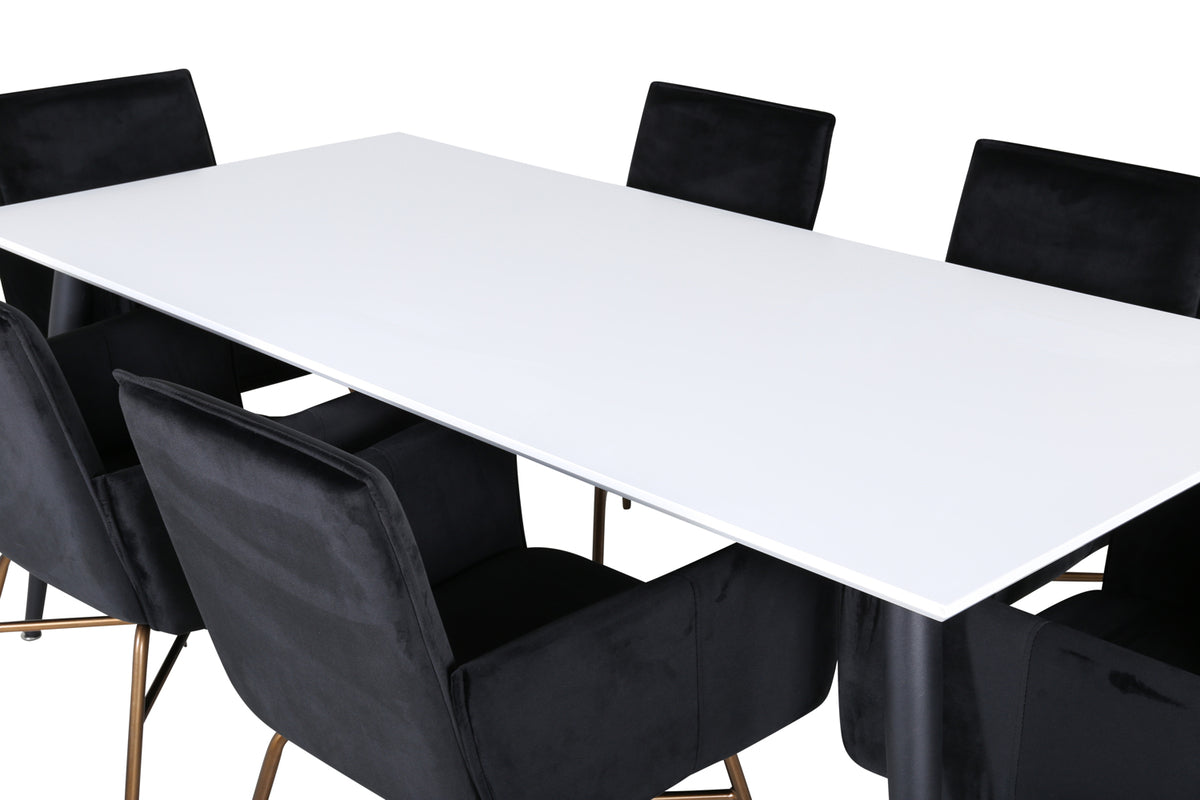 Venture Design Jimmy & Petra Rektangulära Matbord 195 x 90 Vit + Matstolar Svart