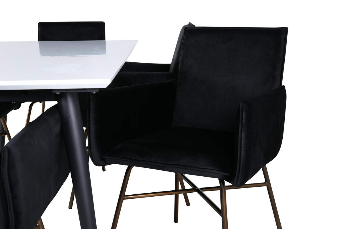 Venture Design Jimmy & Petra Rektangulära Matbord 195 x 90 Vit + Matstolar Svart