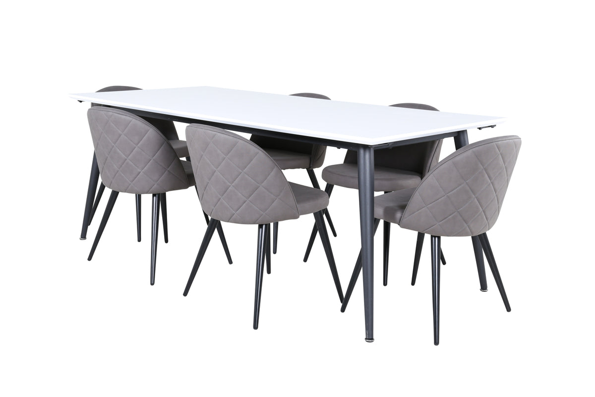 Venture Design Jimmy & Velvet Rektangulära Matbord 195 x 90 Vit + Matstolar 2-pack Grå