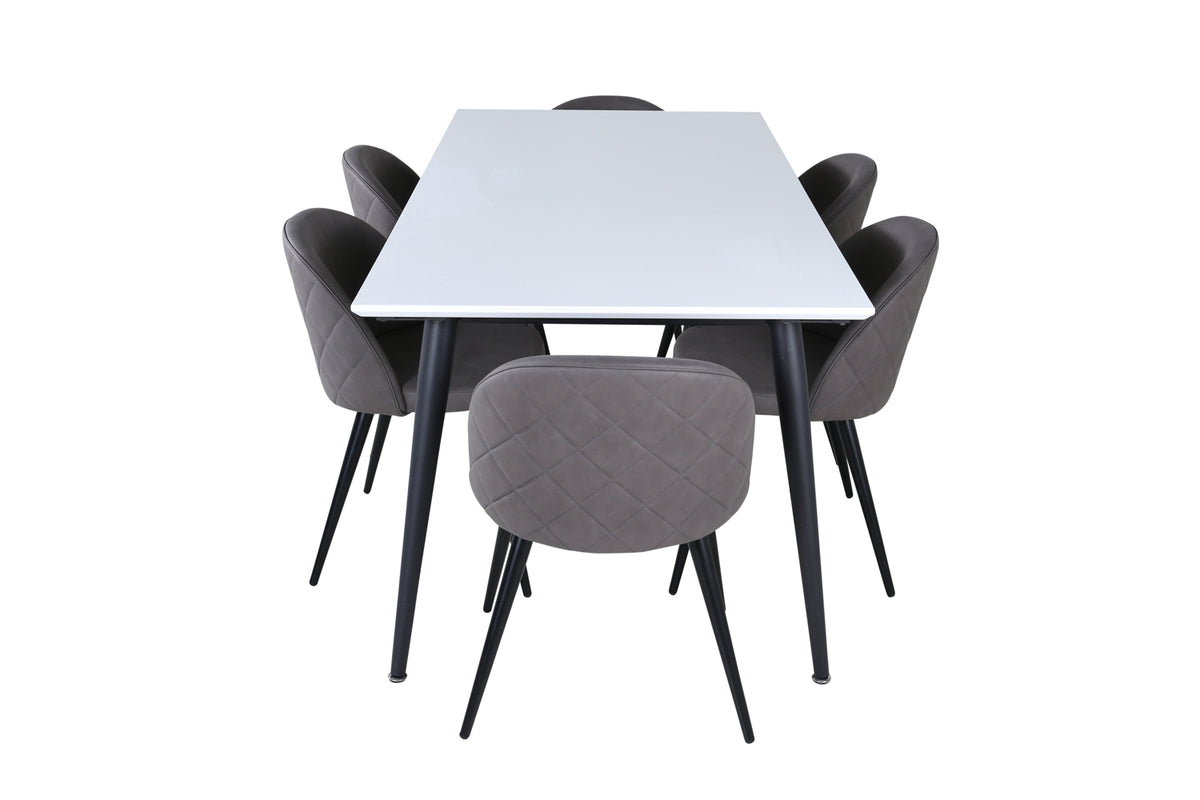 Venture Design Jimmy & Velvet Rektangulära Matbord 195 x 90 Vit + Matstolar 2-pack Grå