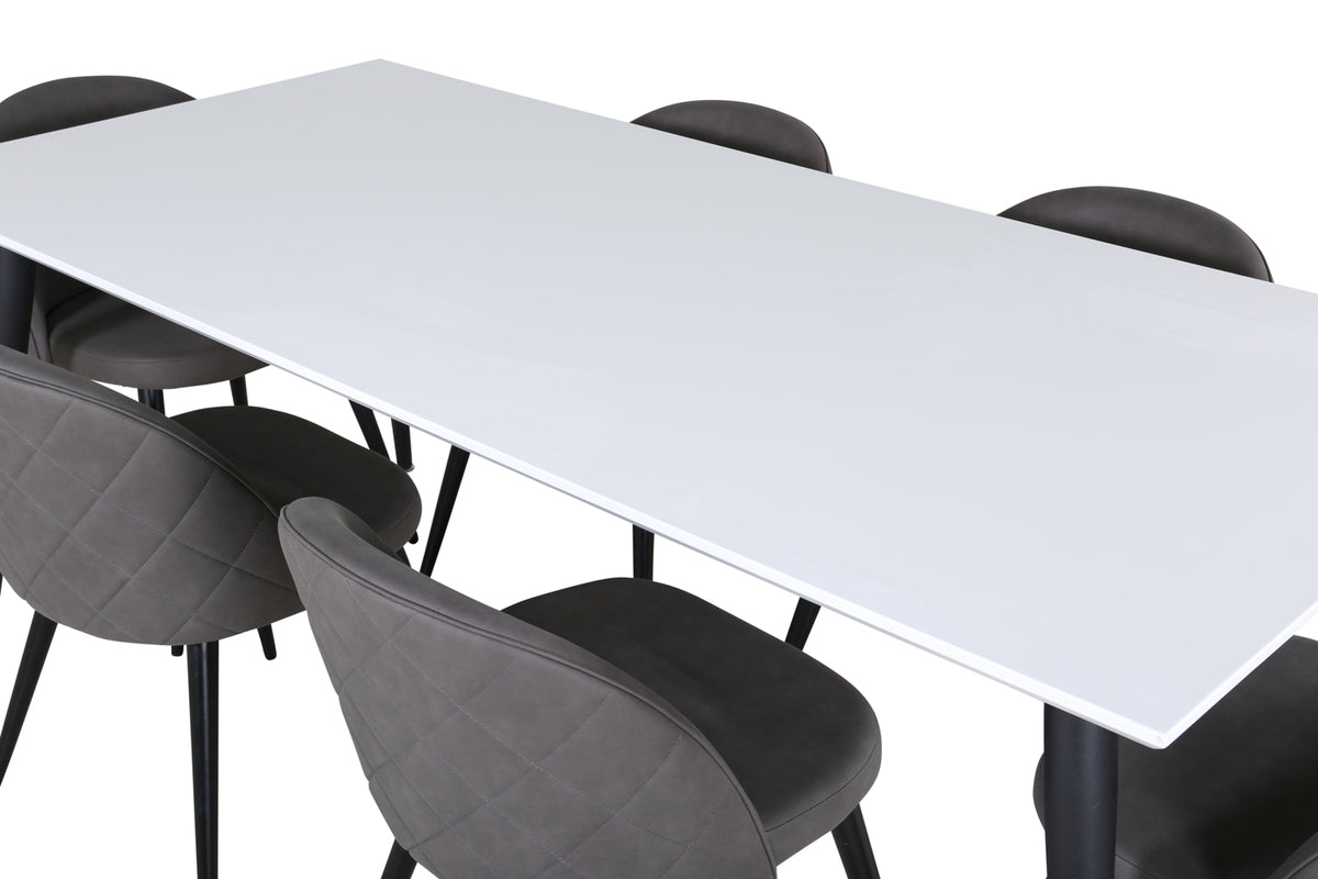 Venture Design Jimmy & Velvet Rektangulära Matbord 195 x 90 Vit + Matstolar 2-pack Grå