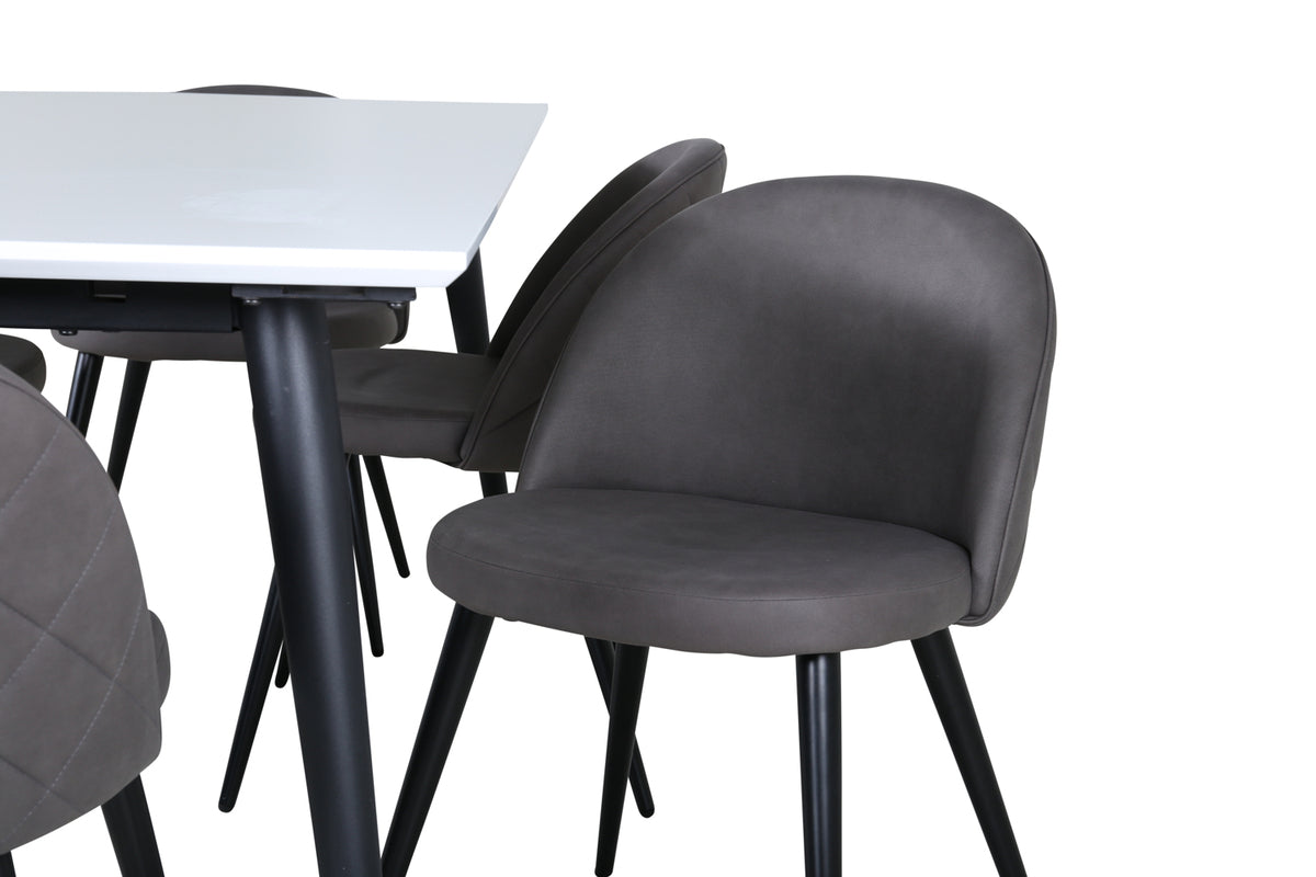 Venture Design Jimmy & Velvet Rektangulära Matbord 195 x 90 Vit + Matstolar 2-pack Grå