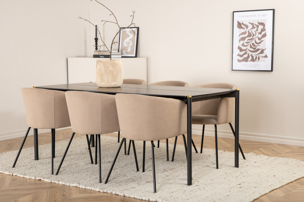 Venture Design Berit & Pelle Matstolar Beige + Rektangulära Matbord 190 x 90 Svart
