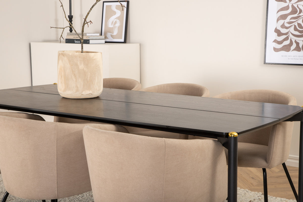 Venture Design Berit & Pelle Matstolar Beige + Rektangulära Matbord 190 x 90 Svart