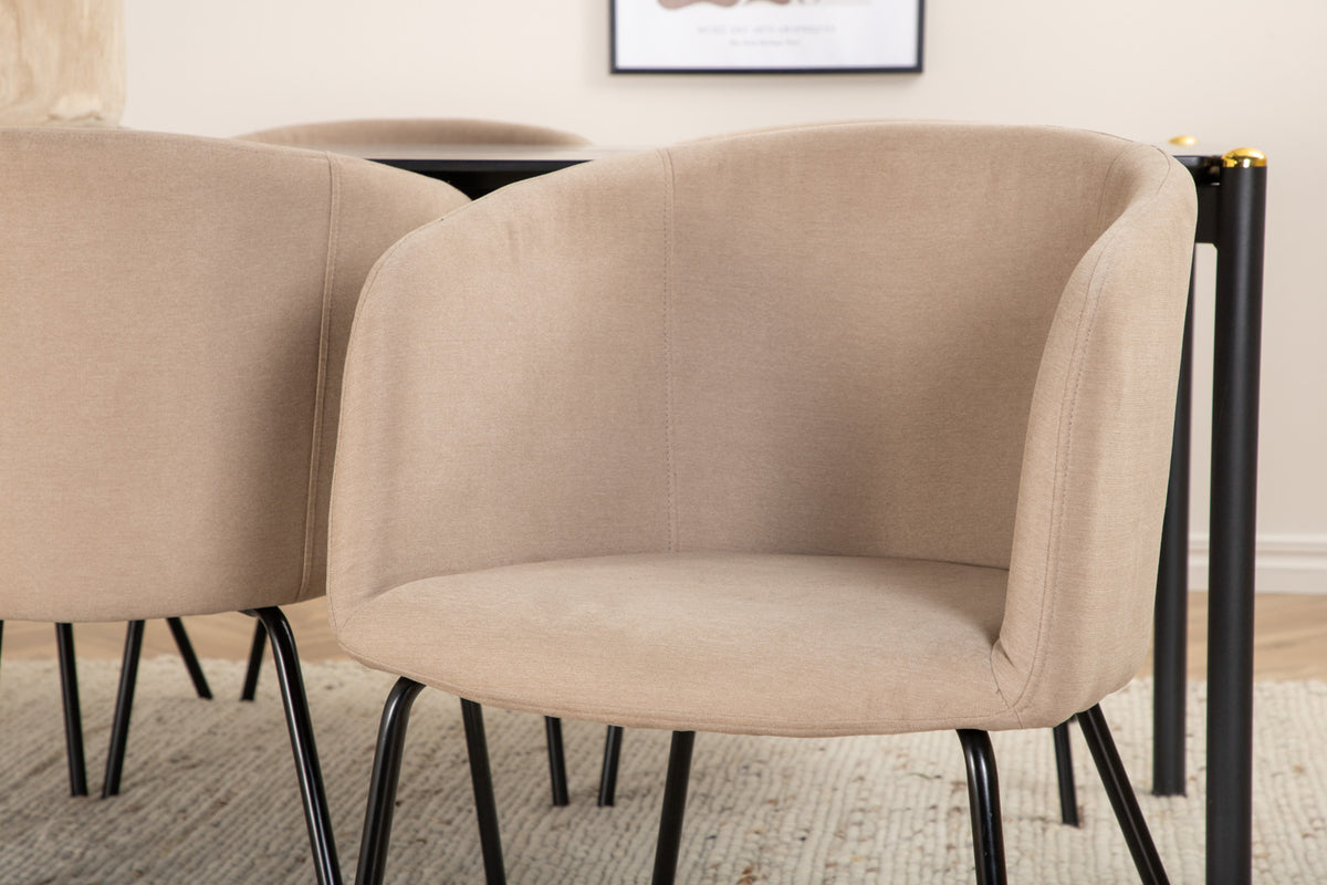 Venture Design Berit & Pelle Matstolar Beige + Rektangulära Matbord 190 x 90 Svart