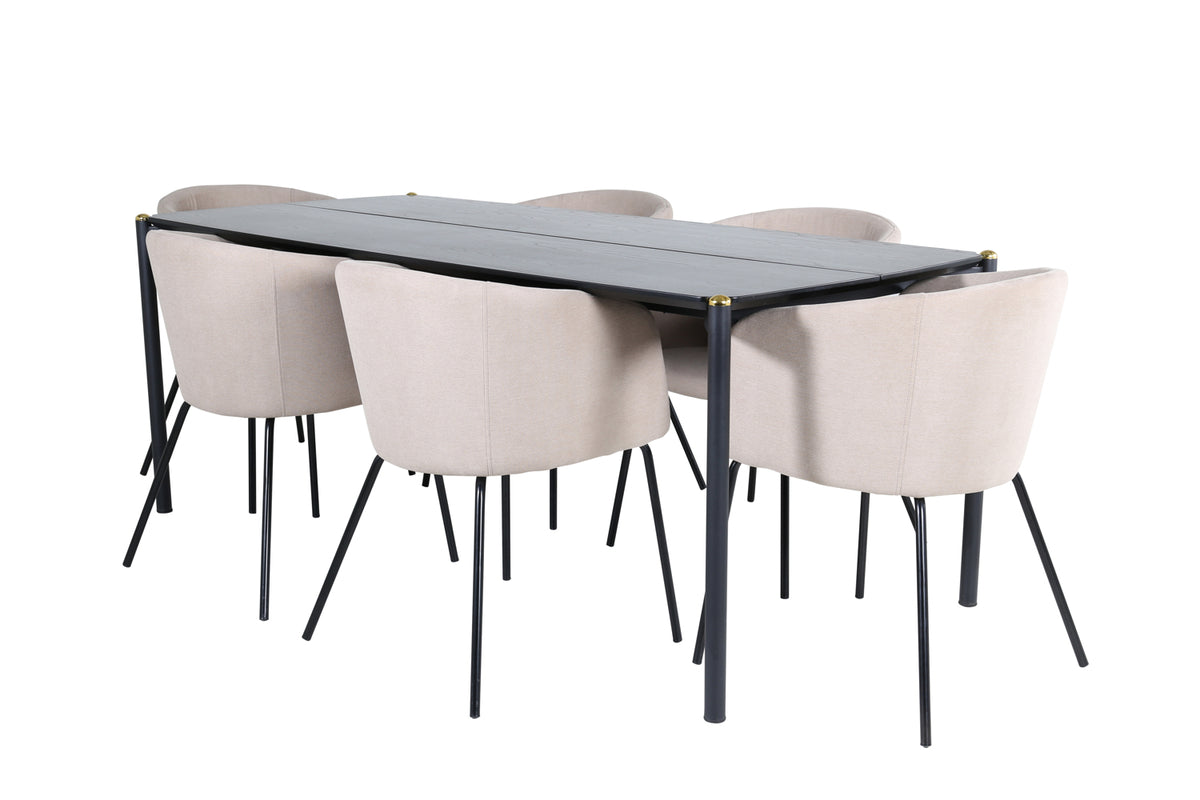 Venture Design Berit & Pelle Matstolar Beige + Rektangulära Matbord 190 x 90 Svart