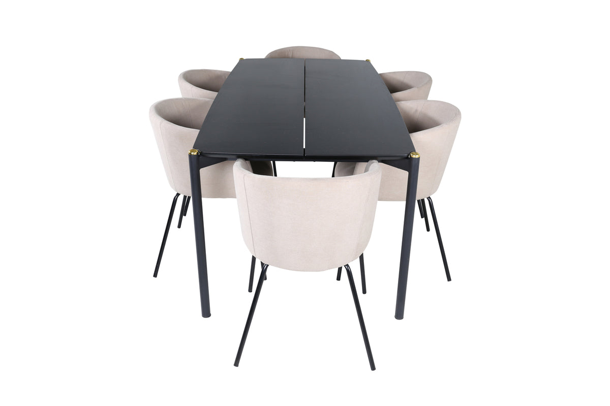 Venture Design Berit & Pelle Matstolar Beige + Rektangulära Matbord 190 x 90 Svart