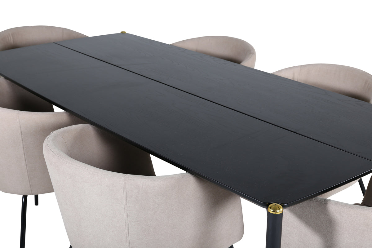 Venture Design Berit & Pelle Matstolar Beige + Rektangulära Matbord 190 x 90 Svart