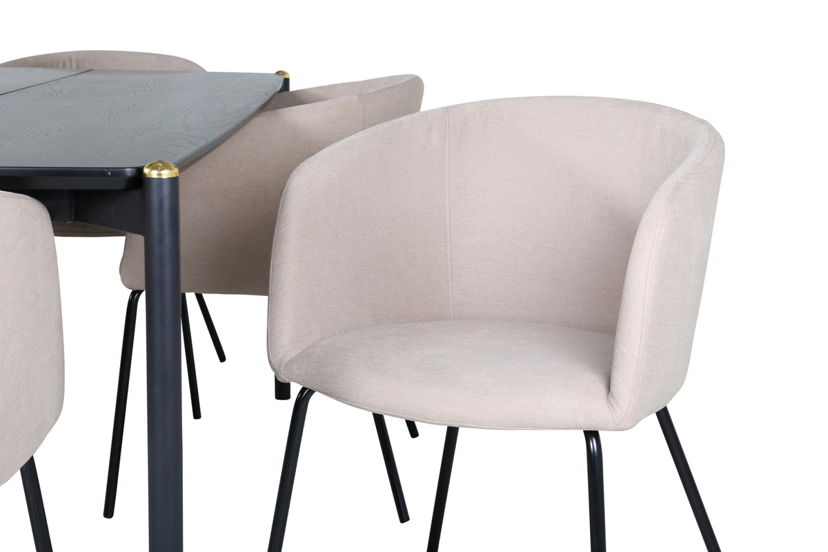 Venture Design Berit & Pelle Matstolar Beige + Rektangulära Matbord 190 x 90 Svart