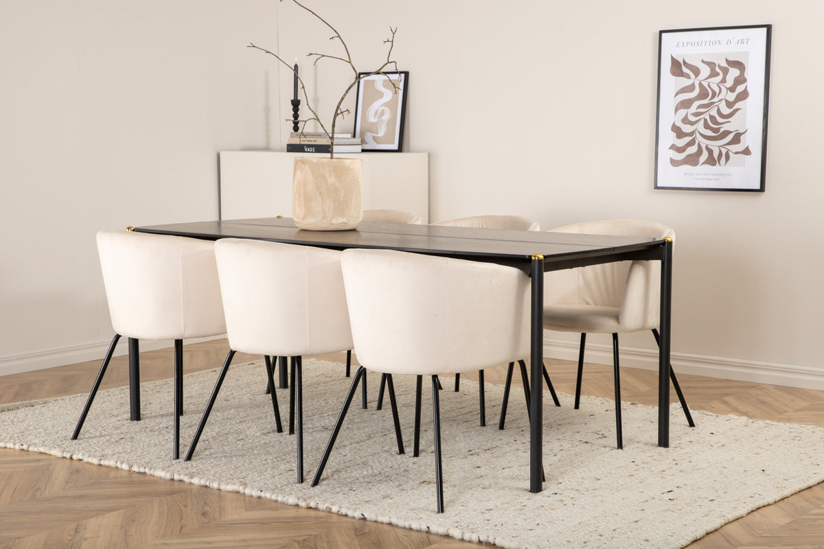 Venture Design Berit & Pelle Matstolar Beige + Rektangulära Matbord 190 x 90 Svart