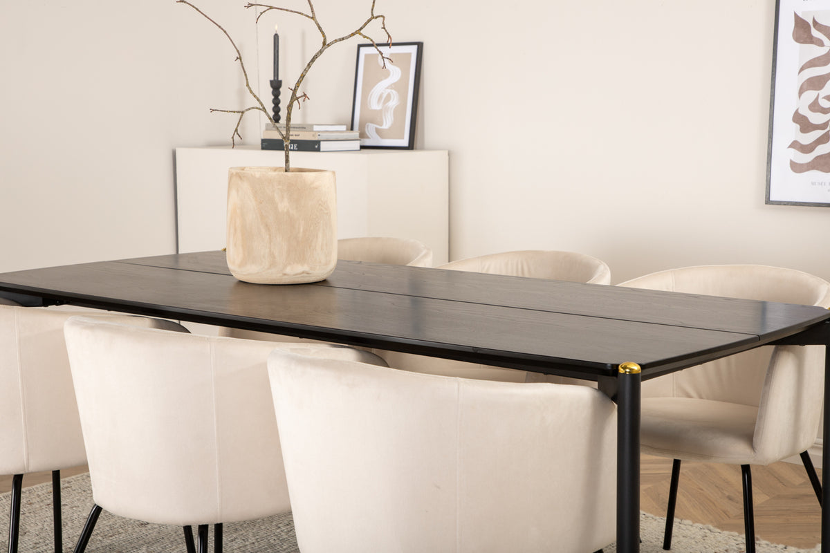 Venture Design Berit & Pelle Matstolar Beige + Rektangulära Matbord 190 x 90 Svart