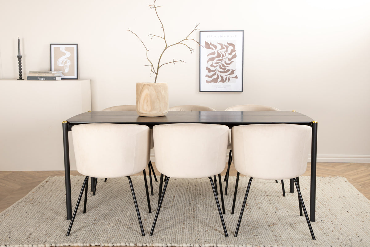 Venture Design Berit & Pelle Matstolar Beige + Rektangulära Matbord 190 x 90 Svart
