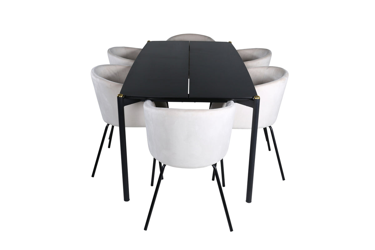 Venture Design Berit & Pelle Matstolar Beige + Rektangulära Matbord 190 x 90 Svart
