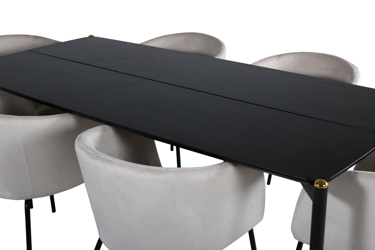 Venture Design Berit & Pelle Matstolar Beige + Rektangulära Matbord 190 x 90 Svart