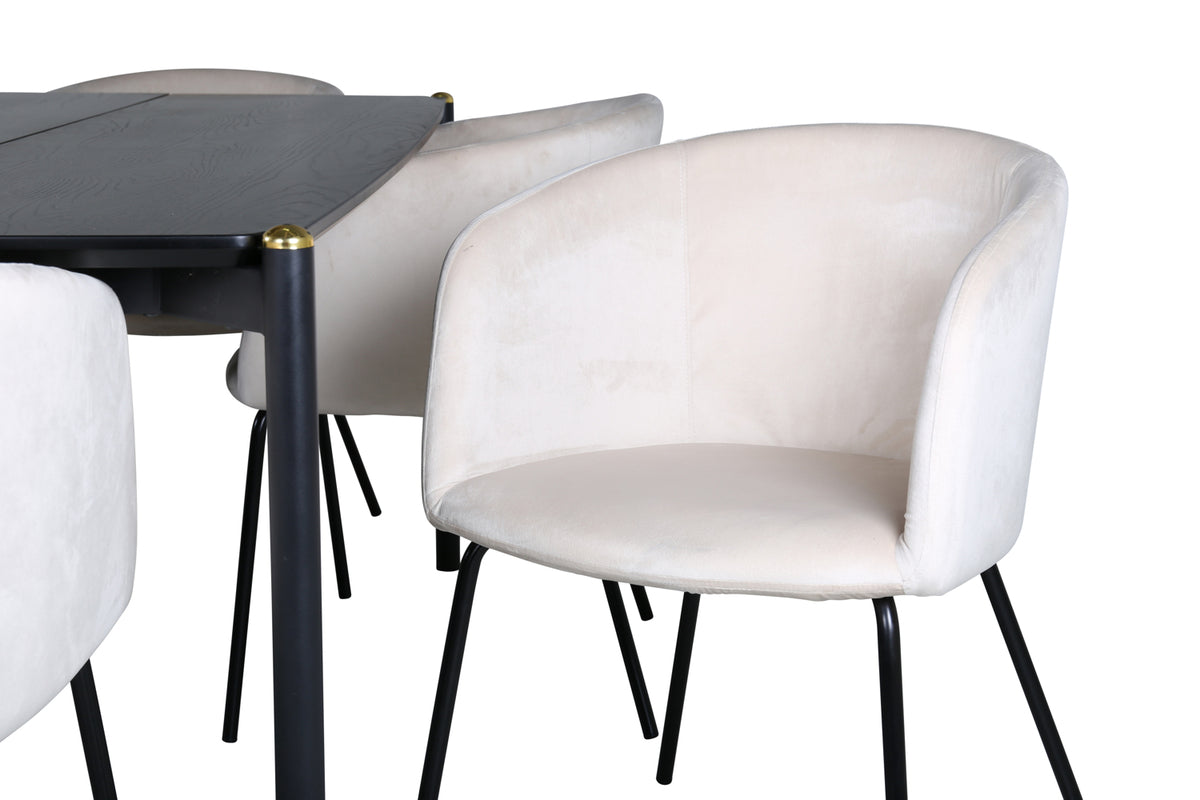 Venture Design Berit & Pelle Matstolar Beige + Rektangulära Matbord 190 x 90 Svart